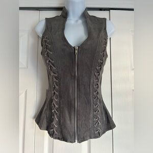 Women's Charcoal Lace-Up Vest